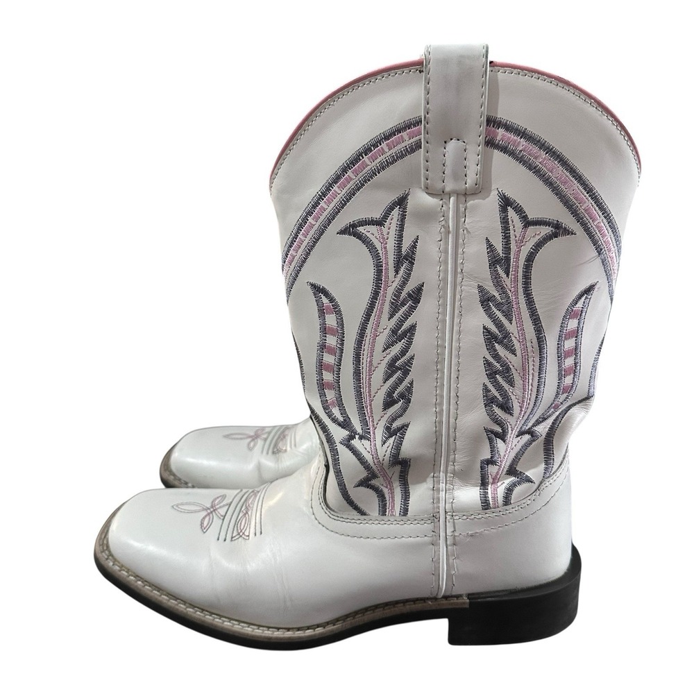 Smoky Mountain Western Boots Girls Dallas Square Toe White With Pink Grey Sz 5